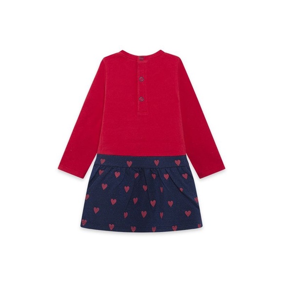 Red and Navy Heart Print Kids Casual Dress - Picture 2 of 3